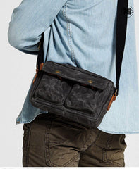Gray Waxed Canvas Mens Casual Shoulder Bag Messenger Bags Casual Courier Bags for Men - iwalletsmen
