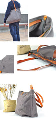 Vintage Canvas Leather Mens Womens Tote Shopping Bags Messenger Bag Tan Tote Handbag For Men Women - iwalletsmen