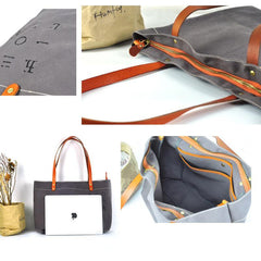 Vintage Canvas Leather Mens Womens Tote Shopping Bags Messenger Bag Tan Tote Handbag For Men Women - iwalletsmen