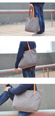 Vintage Canvas Leather Mens Womens Tote Shopping Bags Messenger Bag Tan Tote Handbag For Men Women - iwalletsmen