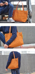 Vintage Canvas Leather Mens Womens Tote Shopping Bags Messenger Bag Tan Tote Handbag For Men Women - iwalletsmen