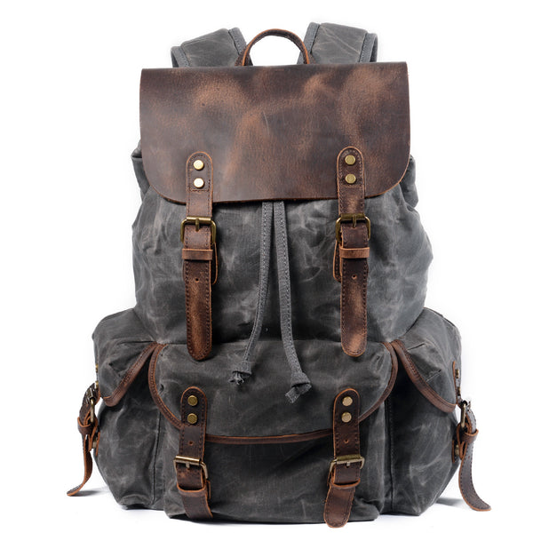 Gray Canvas Travel Backpack Waxed Canvas Mens Gray School Laptop Backpack Hiking Backpack For Men - iwalletsmen