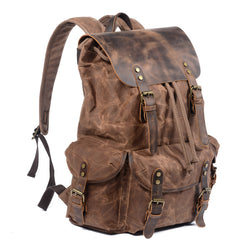 Coffee Canvas Travel Backpack Waxed Canvas Mens Coffee School Laptop Backpack Hiking Backpack For Men - iwalletsmen