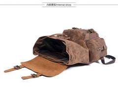 Coffee Canvas Travel Backpack Waxed Canvas Mens Coffee School Laptop Backpack Hiking Backpack For Men - iwalletsmen