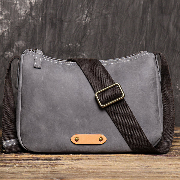 Trendy Gray Leather Men's Small Side Bag Postman Bag Messenger Bag For Men