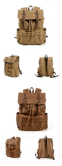 Khaki Washed Canvas Satchel Backpack Canvas Mens School Backpack Hiking Backpack For Men - iwalletsmen