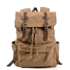 Khaki Washed Canvas Satchel Backpack Canvas Mens School Backpack Hiking Backpack For Men - iwalletsmen