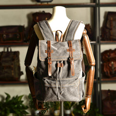 Khaki Washed Canvas Satchel Backpack Canvas Mens School Backpack Hiking Backpack For Men - iwalletsmen