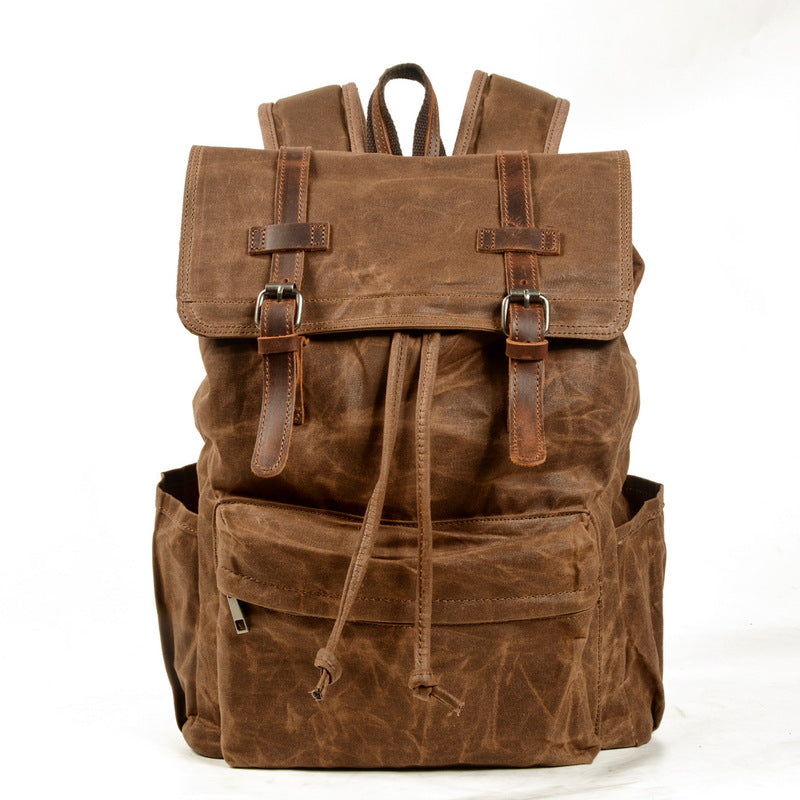 Khaki Washed Canvas Satchel Backpack Canvas Mens School Backpack Hiking Backpack For Men - iwalletsmen