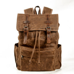 Khaki Washed Canvas Satchel Backpack Canvas Mens School Backpack Hiking Backpack For Men - iwalletsmen