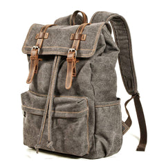 Khaki Washed Canvas Satchel Backpack Canvas Mens School Backpack Hiking Backpack For Men - iwalletsmen