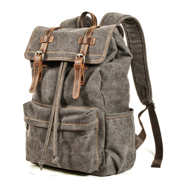 Gray Washed Canvas Satchel Backpack Canvas Mens School Backpack Hiking Backpack For Men - iwalletsmen