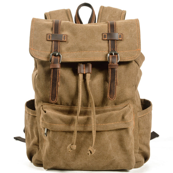 Khaki Washed Canvas Satchel Backpack Canvas Mens School Backpack Hiking Backpack For Men - iwalletsmen