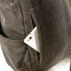 Khaki Washed Canvas Satchel Backpack Canvas Mens School Backpack Hiking Backpack For Men - iwalletsmen