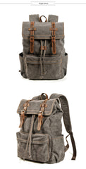 Khaki Washed Canvas Satchel Backpack Canvas Mens School Backpack Hiking Backpack For Men - iwalletsmen