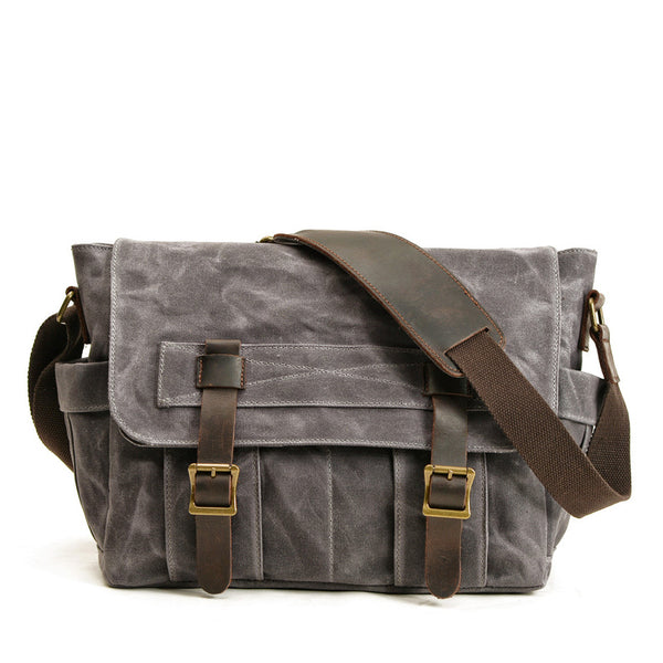 Gray Waxed Canvas SLR Camera Messenger Bag Mens Cycling Gray Camera Messenger Bag For Men - iwalletsmen