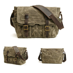 Khaki Waxed Canvas SLR Camera Messenger Bag Mens Cycling Khaki Camera Messenger Bag For Men - iwalletsmen