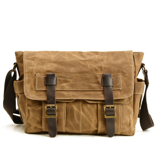 Khaki Waxed Canvas SLR Camera Messenger Bag Mens Cycling Khaki Camera Messenger Bag For Men - iwalletsmen