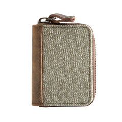 Gray Canvas Leather Mens Light Brown Small Wallets Zipper Bifold Card Wallet Coin Purse for Men - iwalletsmen