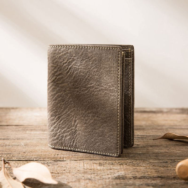 Gray Cool Leather Mens Small Wallet Bifold Vintage Slim billfold Wallet for Men - iwalletsmen