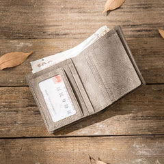 Gray Cool Leather Mens Small Wallet Bifold Vintage Slim billfold Wallet for Men - iwalletsmen