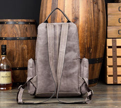 Gray Fashion Mens Leather 12-inch Computer Backpacks Cool Travel Backpacks School Backpack for men - iwalletsmen