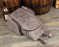 Gray Fashion Mens Leather 12-inch Computer Backpacks Cool Travel Backpacks School Backpack for men - iwalletsmen