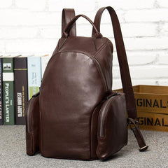 Gray Fashion Mens Leather 12-inch Computer Backpacks Cool Travel Backpacks School Backpack for men - iwalletsmen
