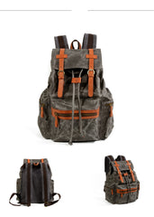 Gray Waxed Canvas Mens Waterproof Large 14‘’ Hiking Backpack Travel Backpack Computer Backpack College Backpack for Men - iwalletsmen