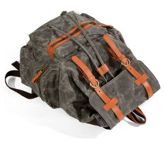 Gray Waxed Canvas Mens Waterproof Large 14‘’ Hiking Backpack Travel Backpack Computer Backpack College Backpack for Men - iwalletsmen