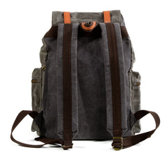 Gray Waxed Canvas Mens Waterproof Large 14‘’ Hiking Backpack Travel Backpack Computer Backpack College Backpack for Men - iwalletsmen