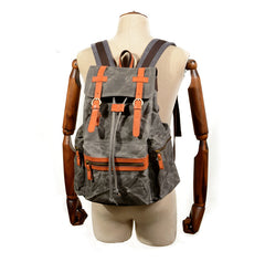 Gray Waxed Canvas Mens Waterproof Large 14‘’ Hiking Backpack Travel Backpack Computer Backpack College Backpack for Men - iwalletsmen