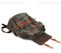 Gray Waxed Canvas Mens Waterproof Large 14‘’ Hiking Backpack Travel Backpack Computer Backpack College Backpack for Men - iwalletsmen