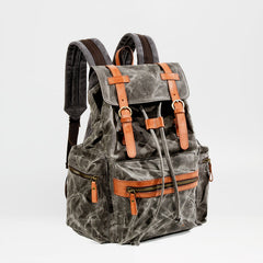 Gray Waxed Canvas Mens Waterproof Large 14‘’ Hiking Backpack Travel Backpack Computer Backpack College Backpack for Men - iwalletsmen