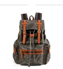 Gray Waxed Canvas Mens Waterproof Large 14‘’ Hiking Backpack Travel Backpack Computer Backpack College Backpack for Men - iwalletsmen