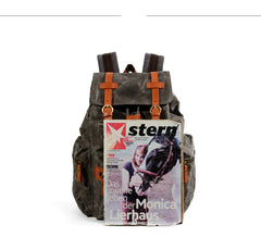 Gray Waxed Canvas Mens Waterproof Large 14‘’ Hiking Backpack Travel Backpack Computer Backpack College Backpack for Men - iwalletsmen