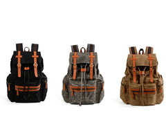 Gray Waxed Canvas Mens Waterproof Large 14‘’ Hiking Backpack Travel Backpack Computer Backpack College Backpack for Men - iwalletsmen