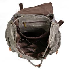 Gray Waxed Canvas Mens Waterproof Large 14‘’ Hiking Backpack Travel Backpack Computer Backpack College Backpack for Men - iwalletsmen