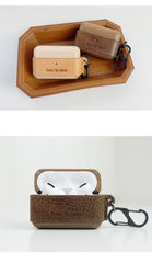 Coffee Wood Leather AirPods Pro Case with Strap Leather AirPods Case Airpod Case Cover - iwalletsmen