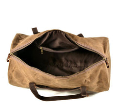 Green Leather Canvas Mens Barrel Weekender Bag Casual Travel Handbag Khaki Canvas Duffle Bag for Men - iwalletsmen