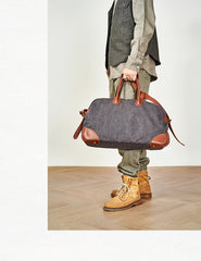 Vintage Mens Green Leather Canvas Large Weekender Bag Canvas Travel Shoulder Bag Large Duffle Bags for Men - iwalletsmen