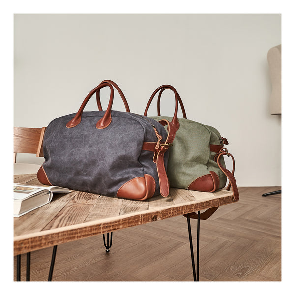Vintage Mens Green Leather Canvas Large Weekender Bag Canvas Travel Shoulder Bag Large Duffle Bags for Men - iwalletsmen