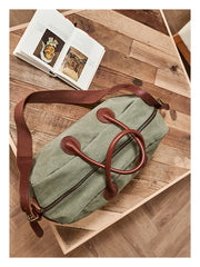 Vintage Mens Green Leather Canvas Large Weekender Bag Canvas Travel Shoulder Bag Large Duffle Bags for Men - iwalletsmen