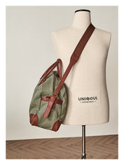 Vintage Mens Green Leather Canvas Large Weekender Bag Canvas Travel Shoulder Bag Large Duffle Bags for Men - iwalletsmen