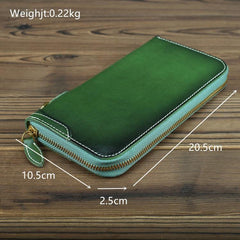 Green Mens Leather Cards Long Wallets Lot of Cards Black Zipper Long Wallet Cards Wallet for Men - iwalletsmen