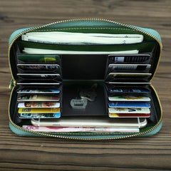 Green Mens Leather Cards Long Wallets Lot of Cards Black Zipper Long Wallet Cards Wallet for Men - iwalletsmen