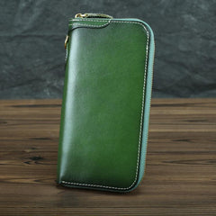Green Mens Leather Cards Long Wallets Lot of Cards Black Zipper Long Wallet Cards Wallet for Men - iwalletsmen