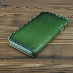 Green Mens Leather Cards Long Wallets Lot of Cards Black Zipper Long Wallet Cards Wallet for Men - iwalletsmen