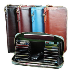 Green Mens Leather Cards Long Wallets Lot of Cards Black Zipper Long Wallet Cards Wallet for Men - iwalletsmen