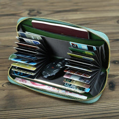 Green Mens Leather Cards Long Wallets Lot of Cards Black Zipper Long Wallet Cards Wallet for Men - iwalletsmen